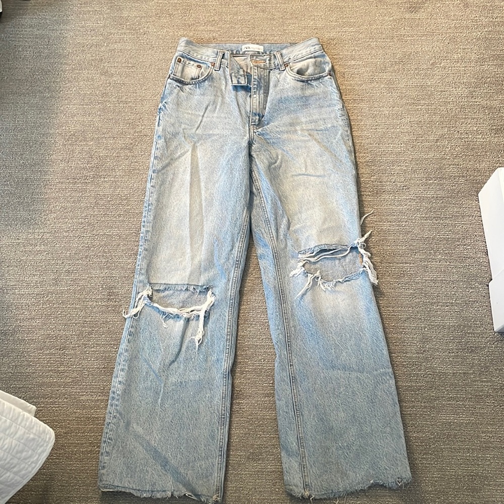 Zara wide leg ripped light washed jeans